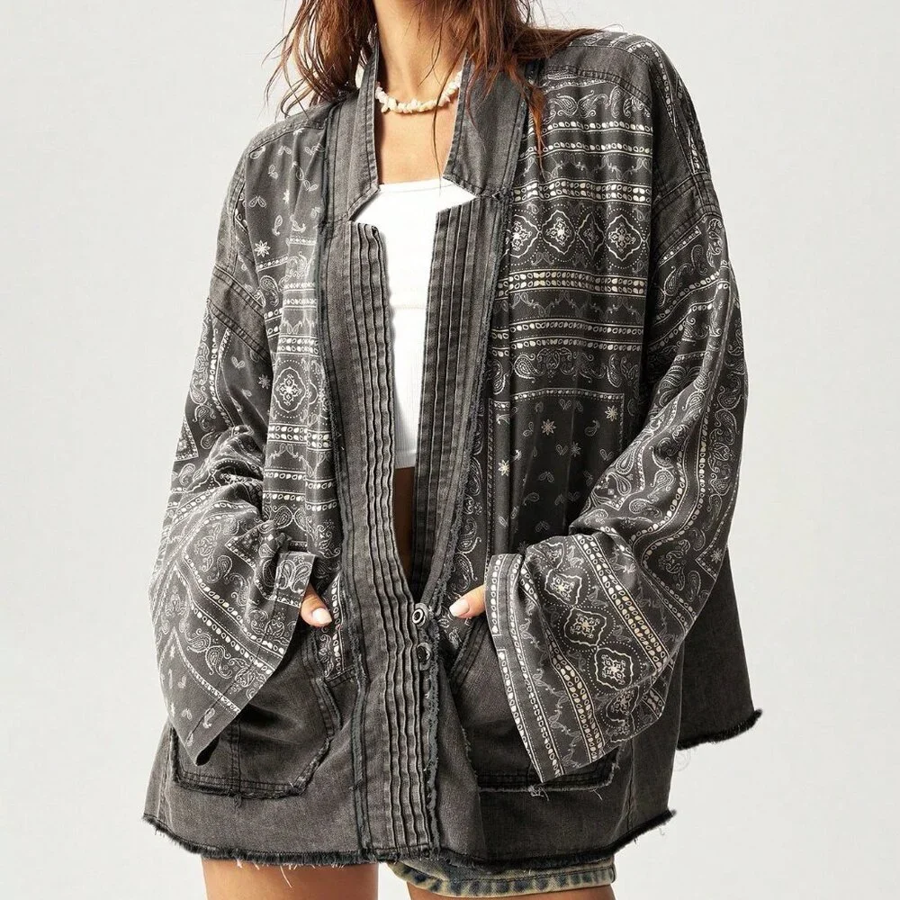 Multicolor Casual Women's Pattern Print Patchwork Jacket - Picture 5 of 8